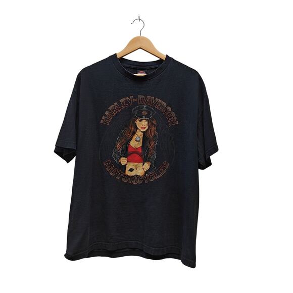 Harley-Davidson Pin-Up Graphic T-Shirt Black Crewneck Biker Tee Size L - Picture 1 of 2